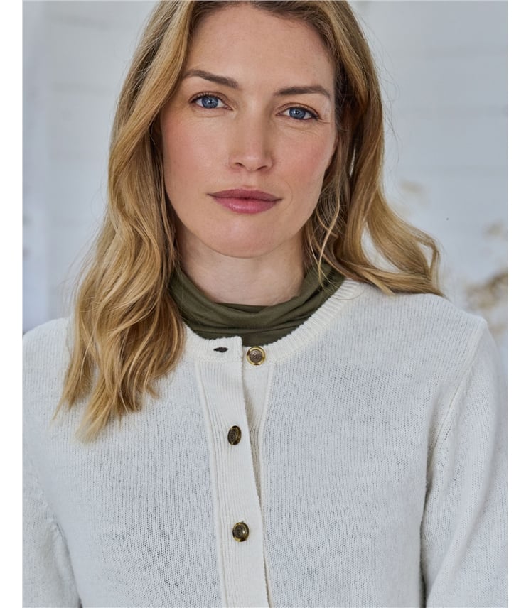 Strickjacke mit Rundhalsausschnitt aus Lammwolle für Damen
