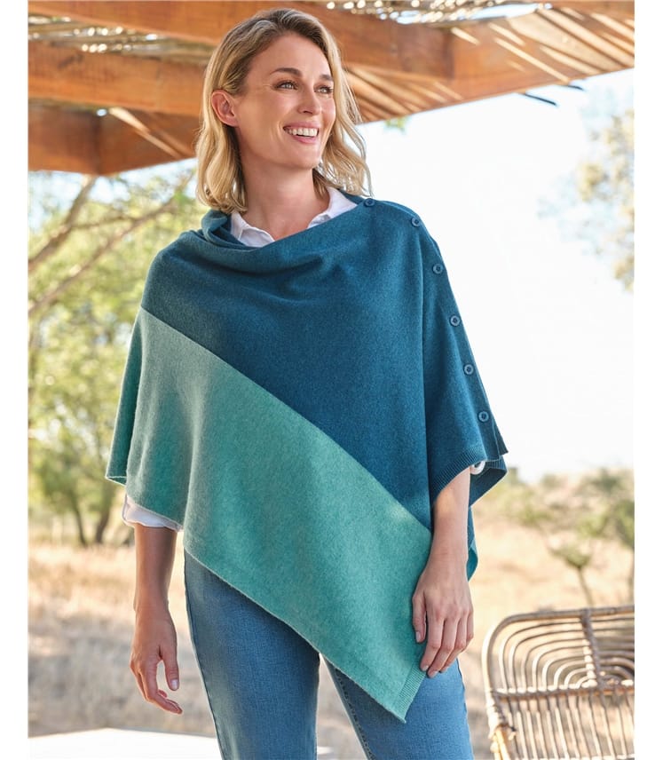 Cashmere Merino Blend Button Poncho