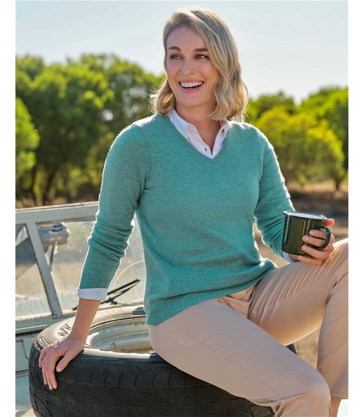 Pullover mit V-Ausschnitt aus Merinowolle und Kaschmir für Damen