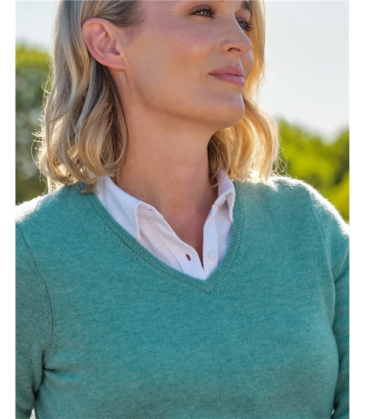 Pullover mit V-Ausschnitt aus Merinowolle und Kaschmir für Damen