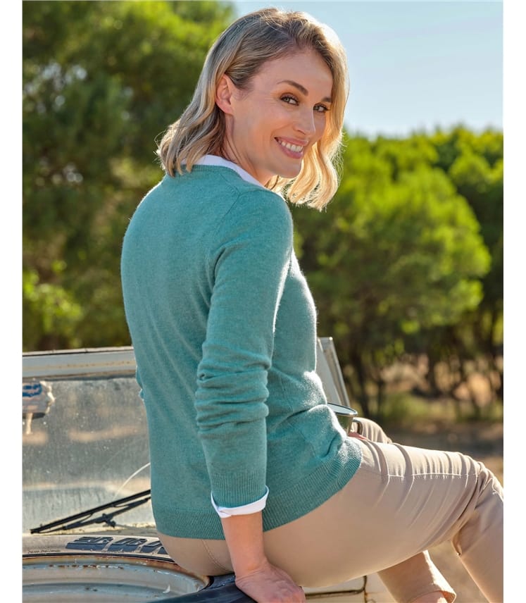 Pullover mit V-Ausschnitt aus Merinowolle und Kaschmir für Damen
