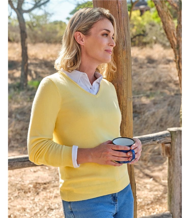 Pullover mit V-Ausschnitt aus Merinowolle und Kaschmir für Damen