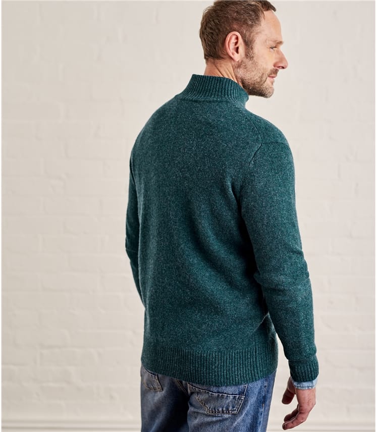 Dark Teal Marl Mens Lambswool Lincoln Zipper Cardigan WoolOvers UK