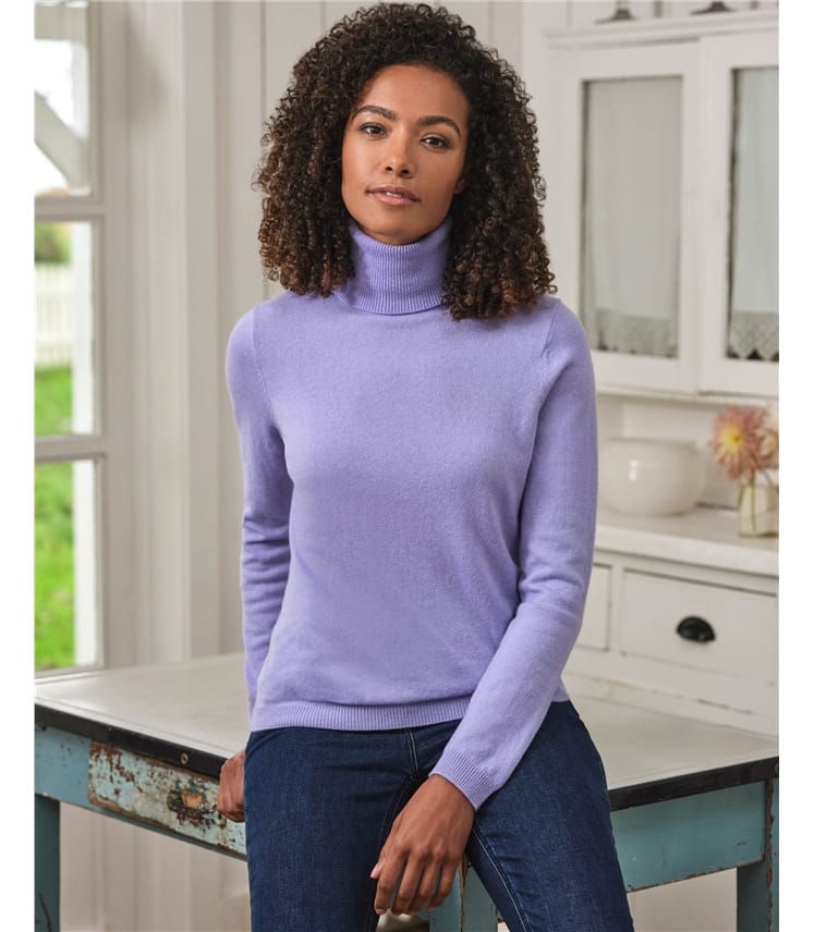 Dusty Lilac Cashmere Merino Fitted Polo Neck Knitted Jumper WoolOvers UK