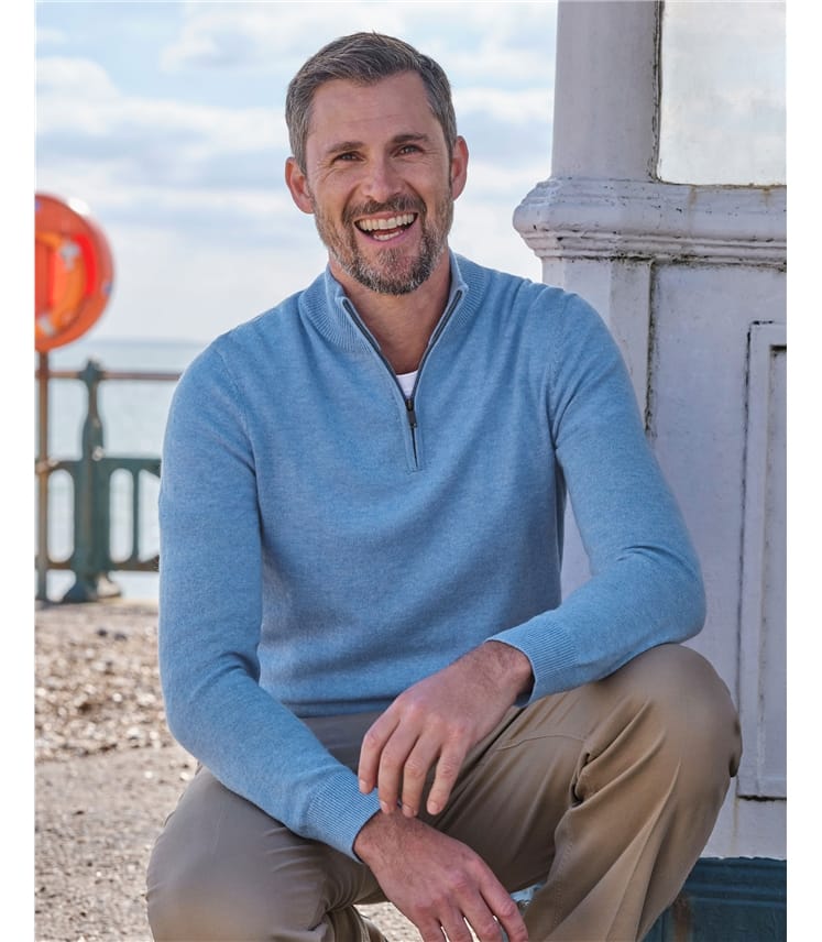 Cashmere and Merino Zip Neck Jumper