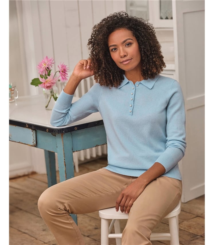 Strick-Polohemd aus Merino- und Kaschmirwolle für Damen