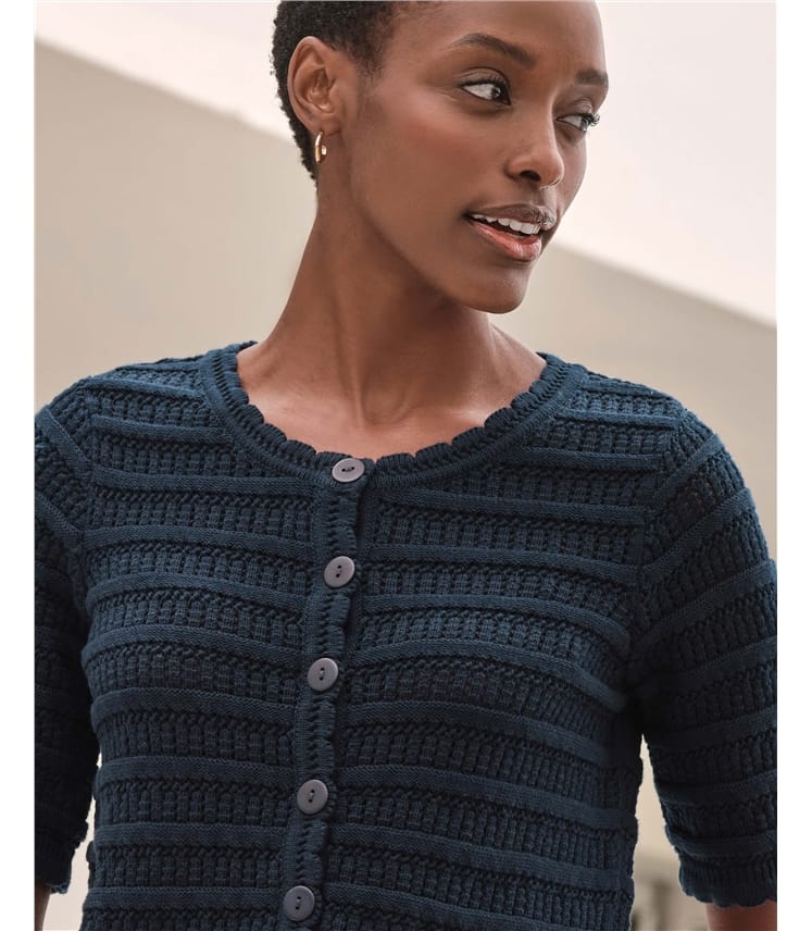 Cotton Short Sleeve Crochet Trim Cardigan
