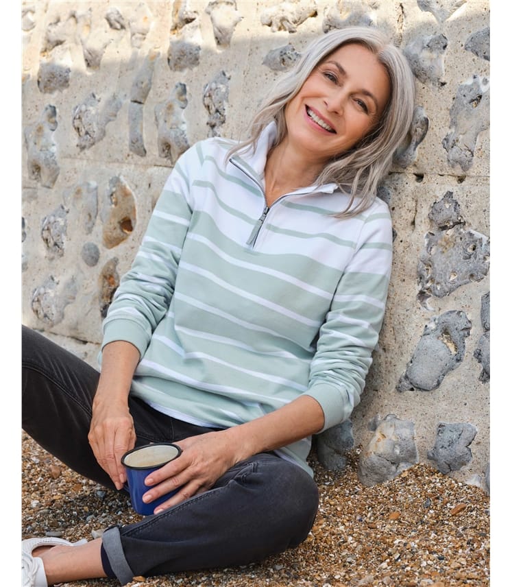 Sweatshirt aus Bio-Baumwolle mit kurzem Reißverschluss für Damen