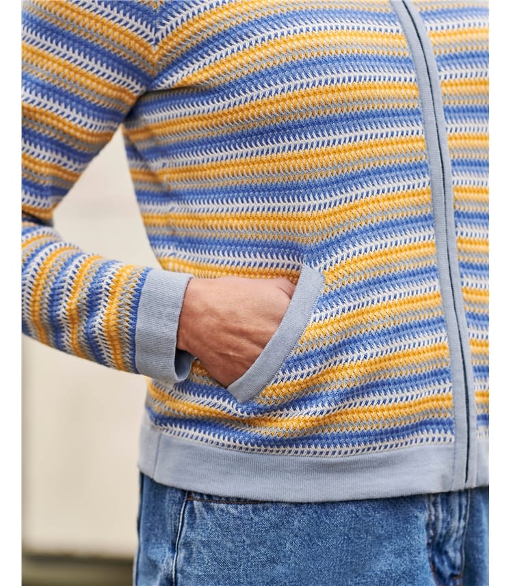 Organic Cotton Lightweight Textured Stripe Zip Up Cardigan