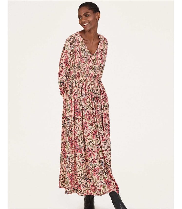 Faye Lenzing Ecovero Dobby Shirred Midi Dress