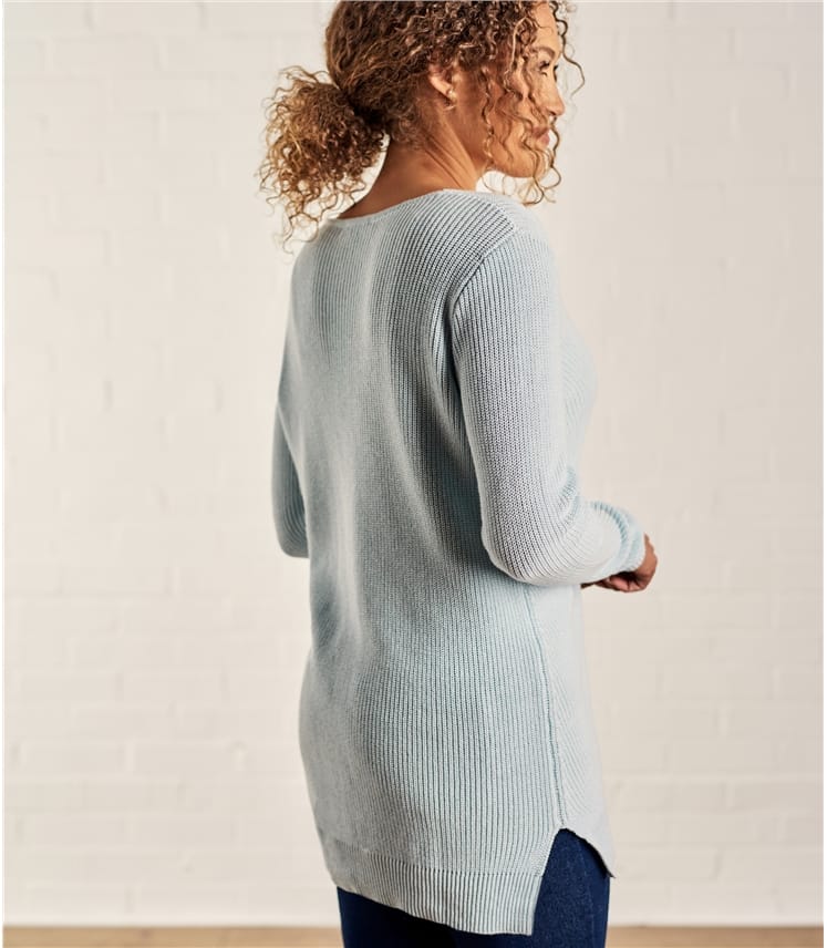 Ice Blue Womens Cotton Pointelle Detail Jumper WoolOvers AU