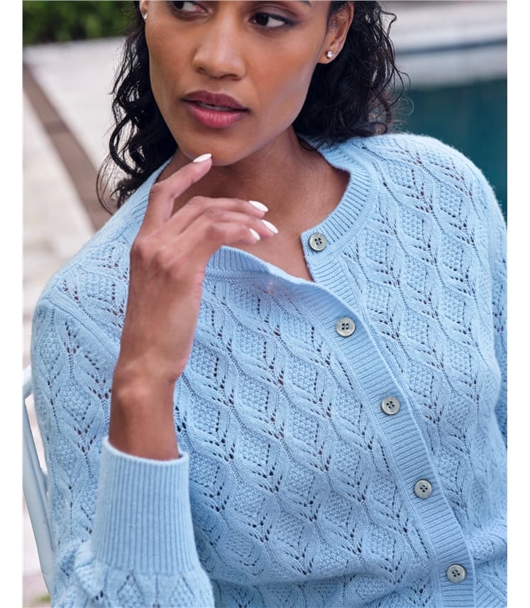 Wool Cashmere Lacy Crew Cardigan