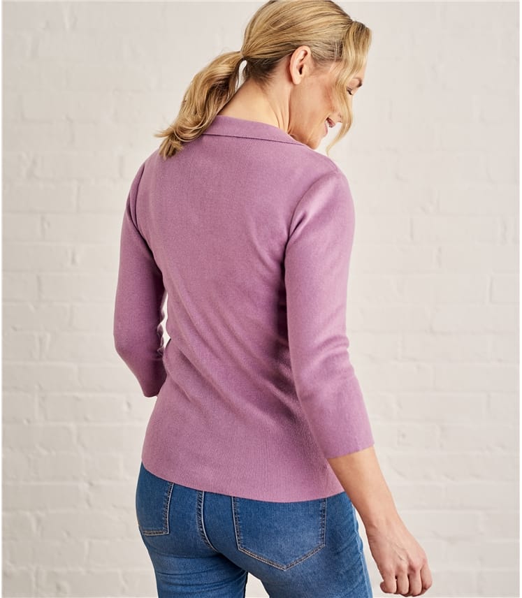 Dewberry Womens Cotton Cashmere Open Polo Neck Top WoolOvers UK
