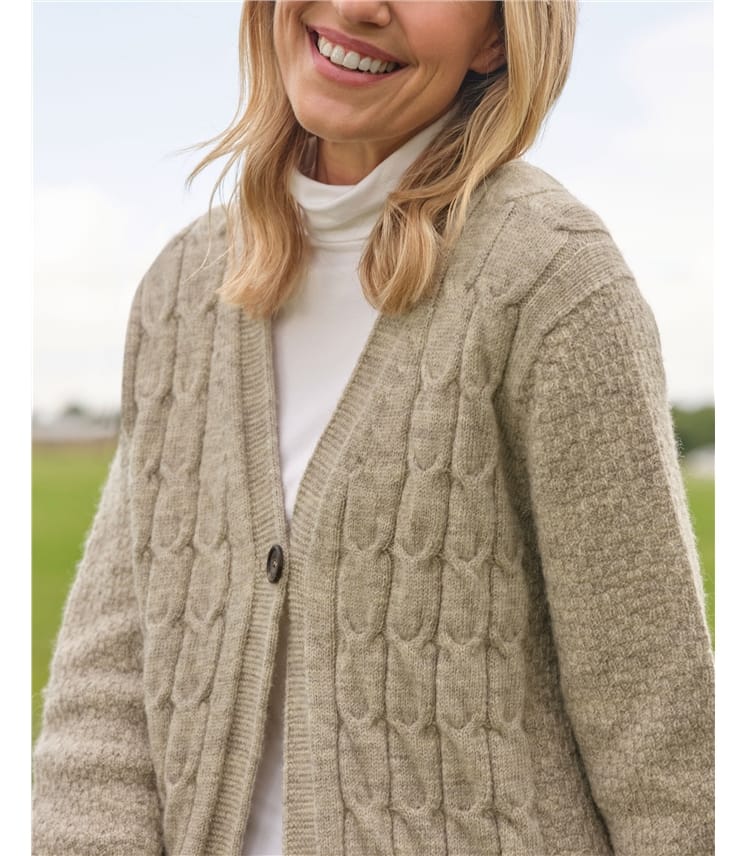 British Wool V Neck Cable Cardigan