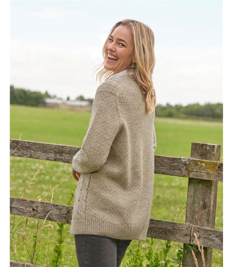 British Wool V Neck Cable Cardigan