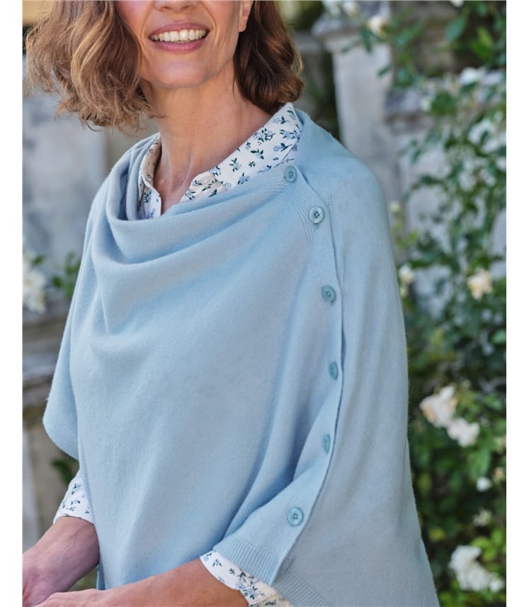 Cashmere Merino Blend Button Poncho