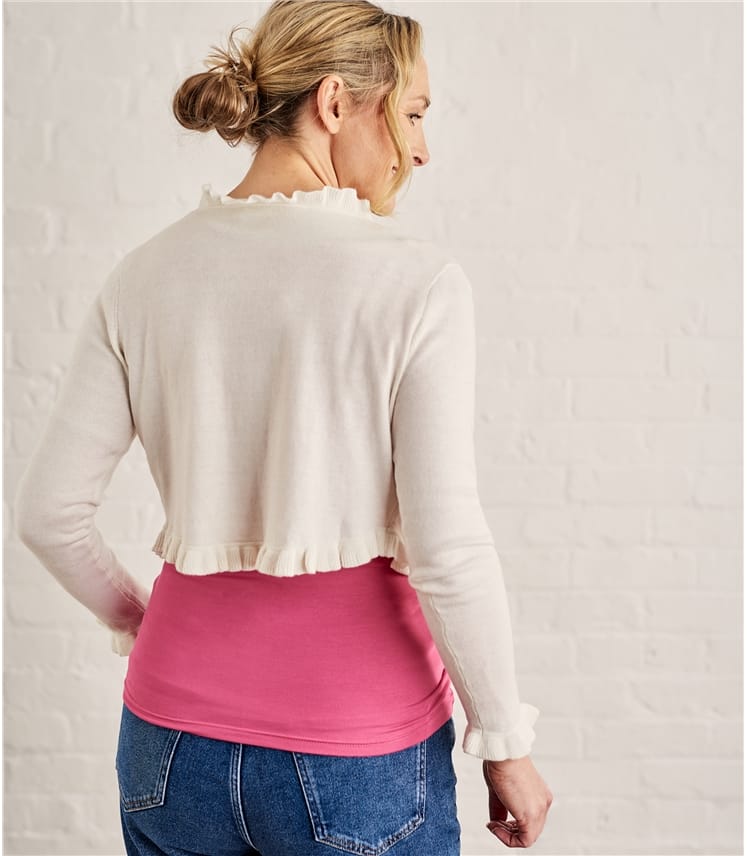 Cream Womens Silk Cotton Frill Edge Bolero WoolOvers UK