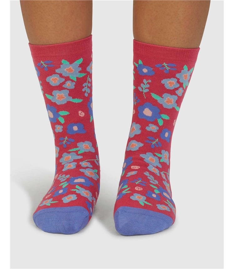 Raddish Pink | Mapel Floral Bamboo Socks | WoolOvers US