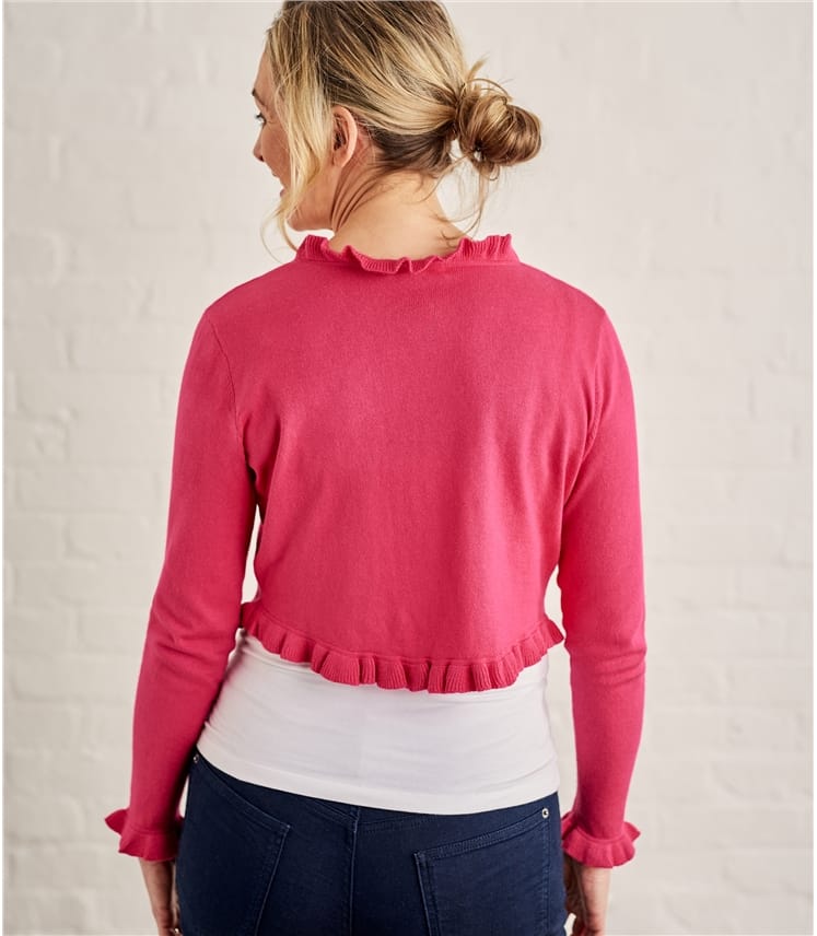 Fuchsia Pink Womens Silk Cotton Frill Edge Bolero WoolOvers UK