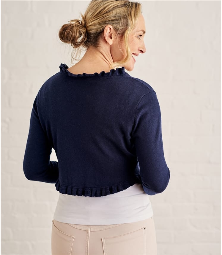 Navy Womens Silk Cotton Frill Edge Bolero WoolOvers AU