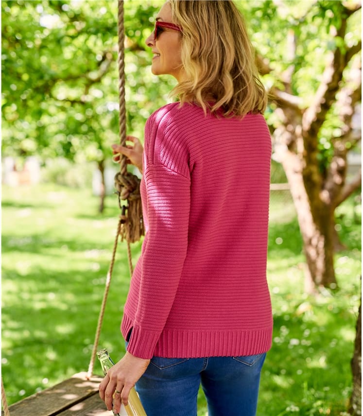 Peony Pink Womens Cotton Boat Neck Jumper WoolOvers UK