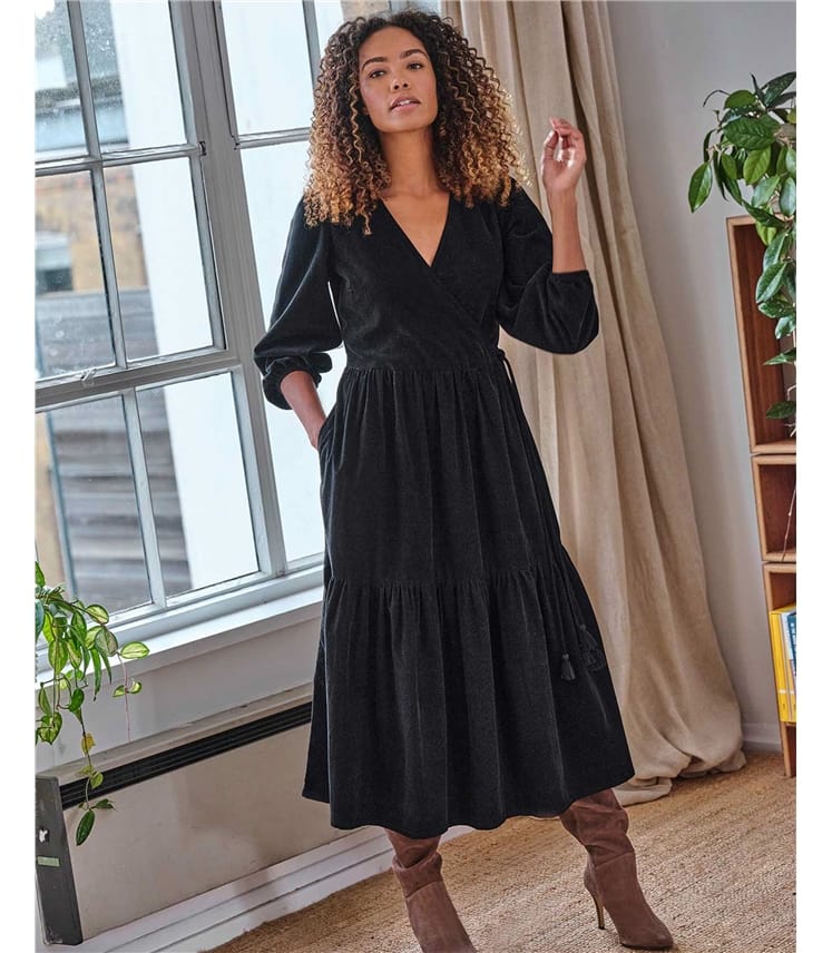 Black cotton wrap dress online