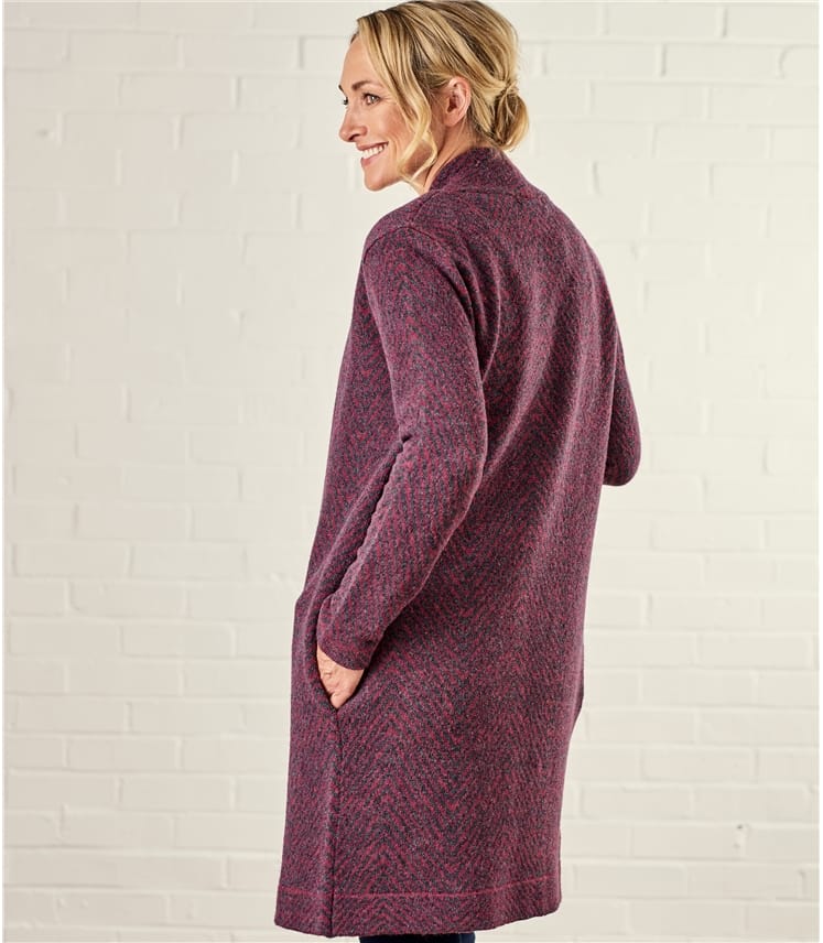 Plum Print | Womens Lambswool Animal Print Open Coatigan | WoolOvers US