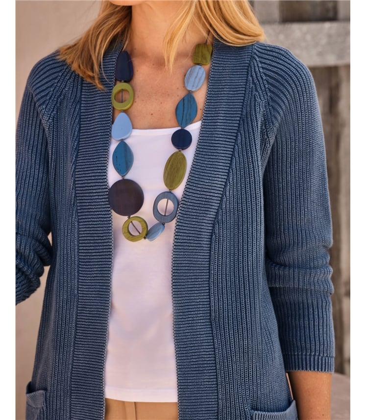 Verschlusslose Denim-Strickjacke