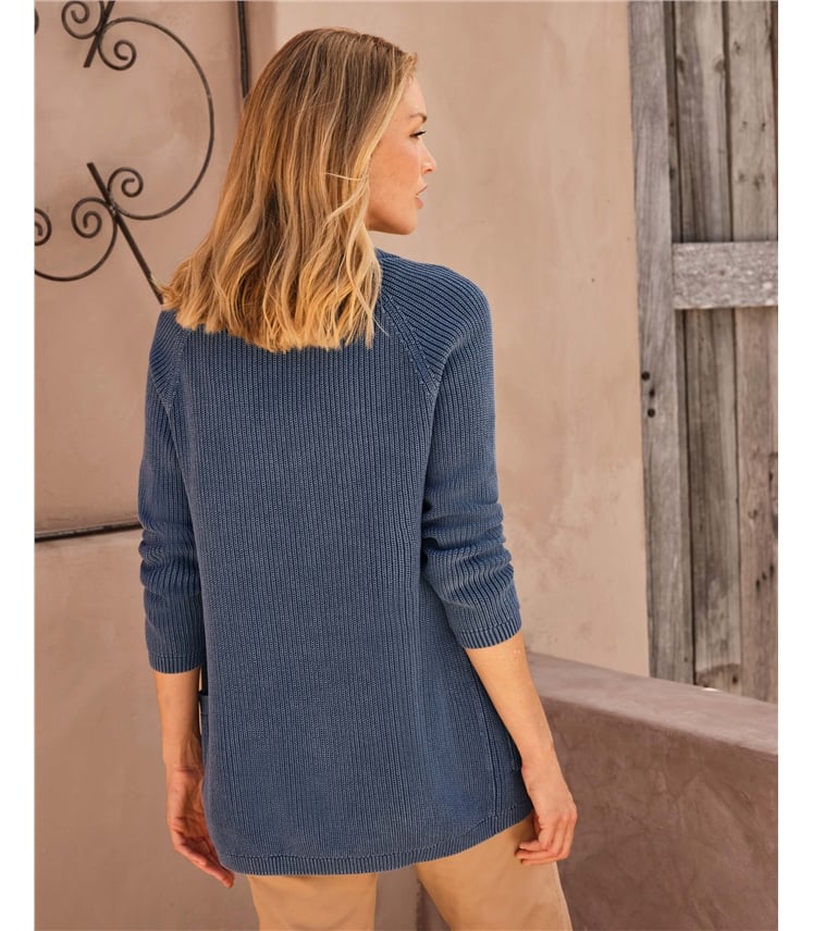 Verschlusslose Denim-Strickjacke