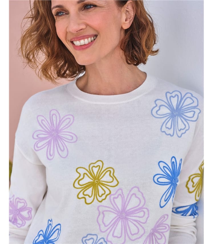 Placement Embroidered Flower Jumper