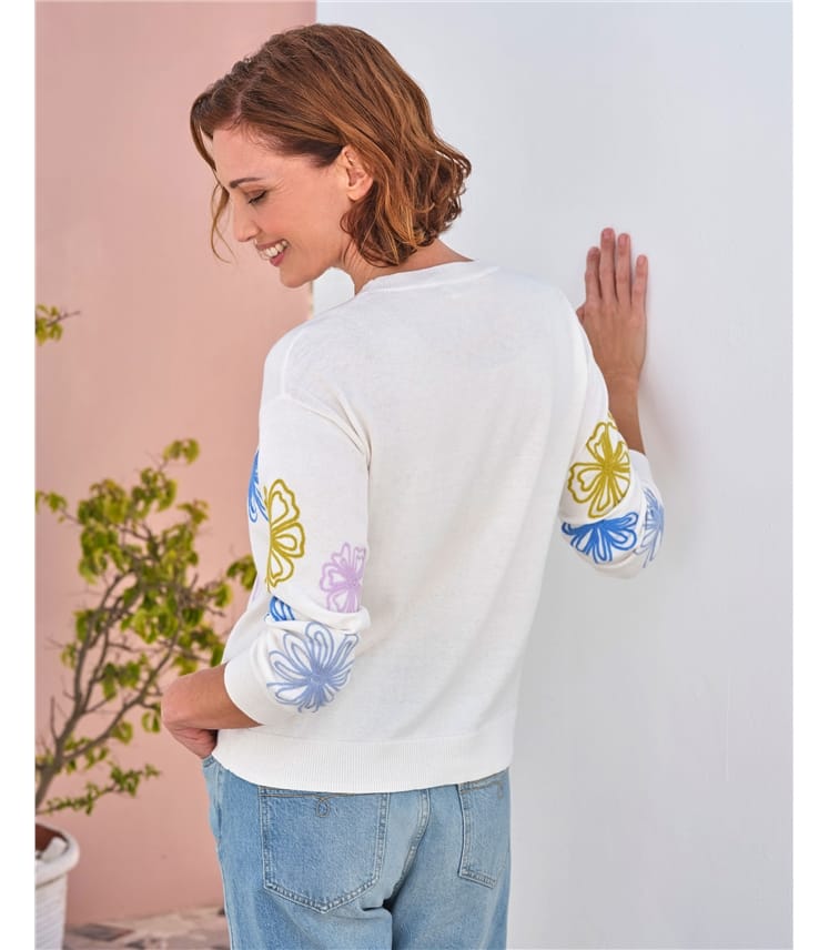 Placement Embroidered Flower Jumper