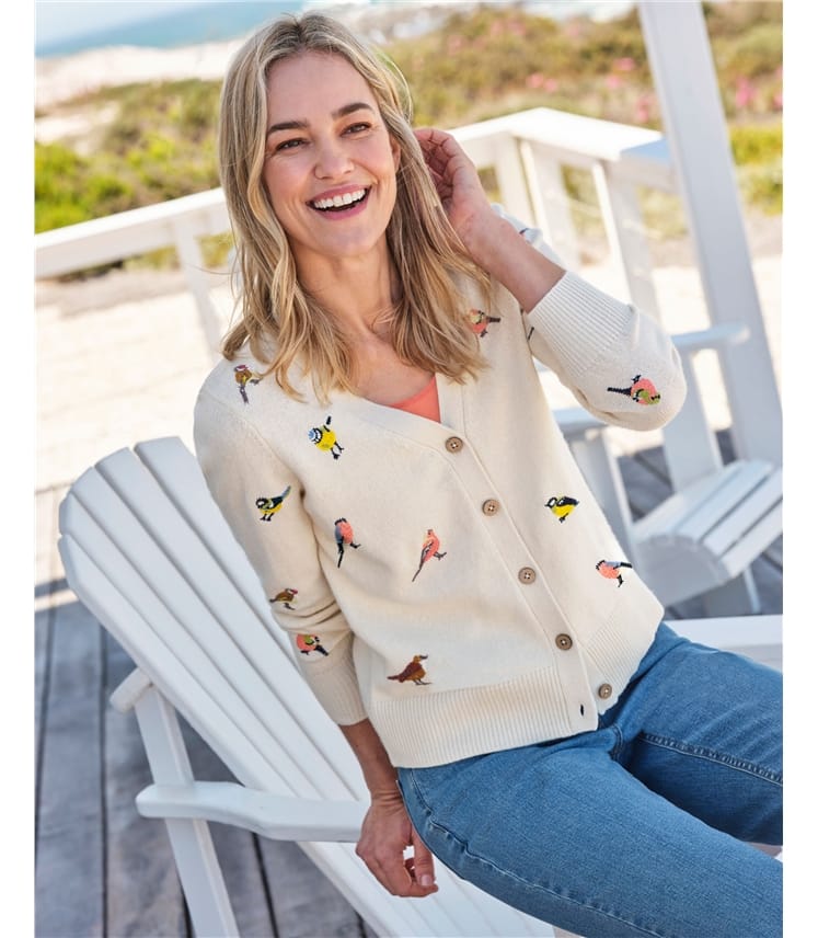 Embroidered Bird Cardigan