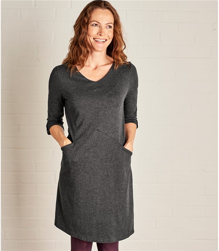 Charcoal | Women 3/4 Sleeve Tunic Dress | WoolOvers UK