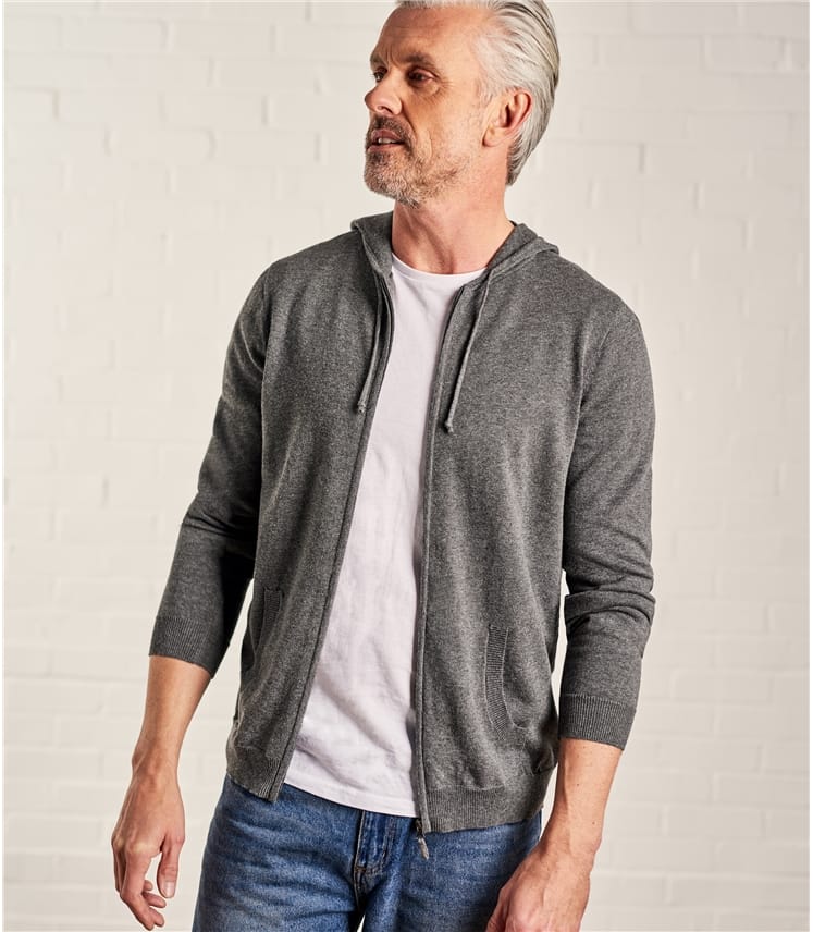 Gris chin  Cardigan  zipp    capuche Homme  Coton 