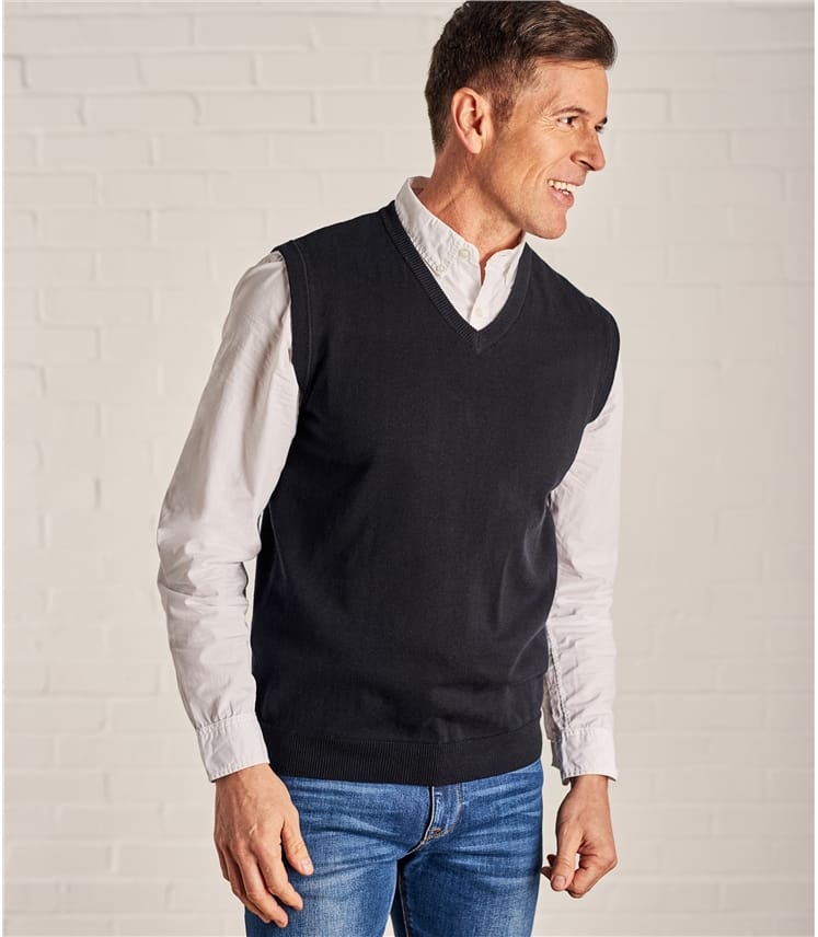 Black | Mens Combed Cotton Vest | WoolOvers US