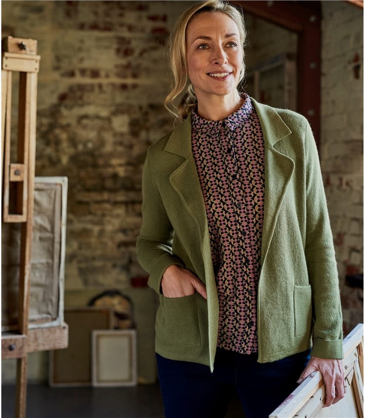 Soft Olive | Womens Milano Short Collared Jacket | WoolOvers UK