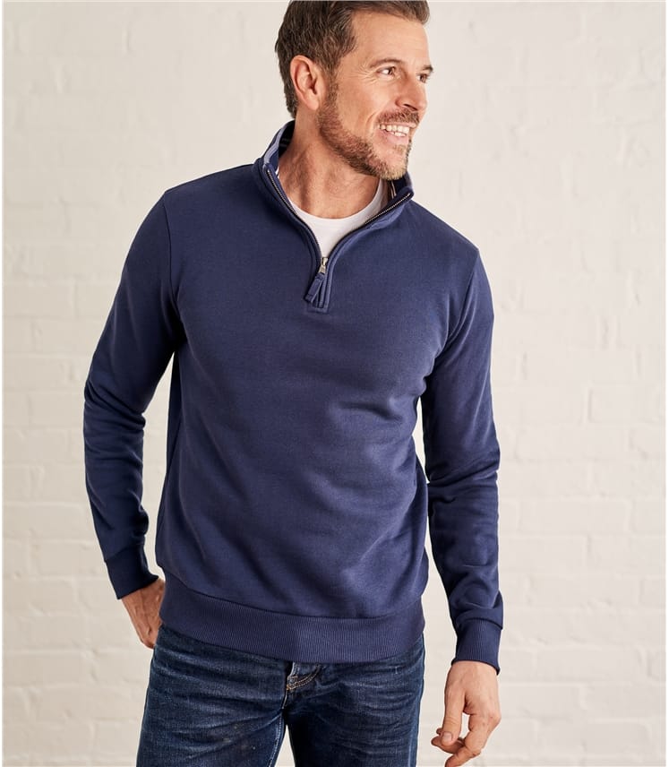 Download Navy | Mens Cotton Half Zip Sweatshirt | WoolOvers US