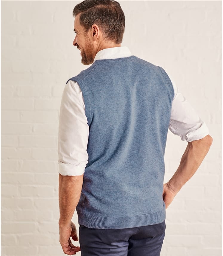 Mid Blue Marl | Mens Cashmere & Merino Slipover | WoolOvers UK