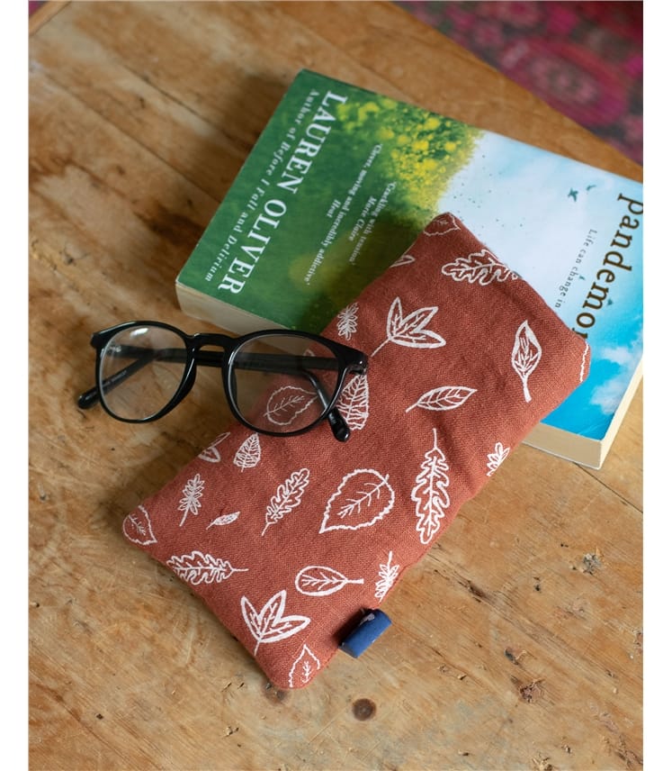 Leaf Print Linen Glasses Case