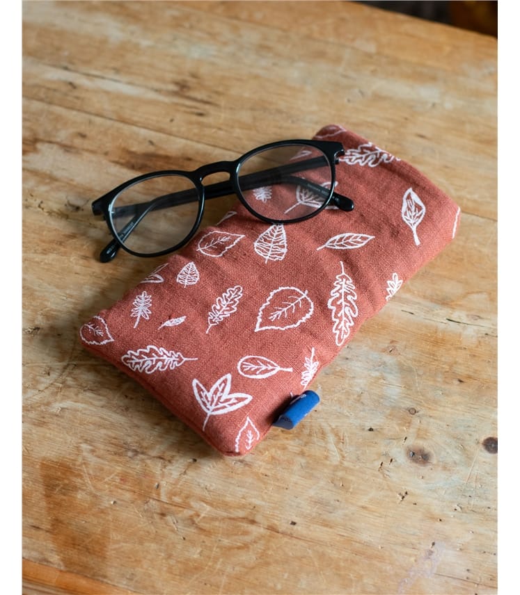 Leaf Print Linen Glasses Case