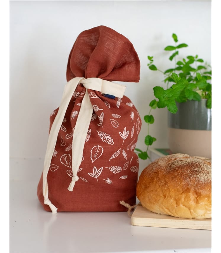 Leaf Print Linen Bread Bag