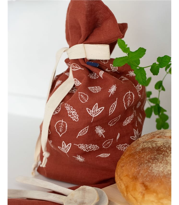 Leaf Print Linen Bread Bag
