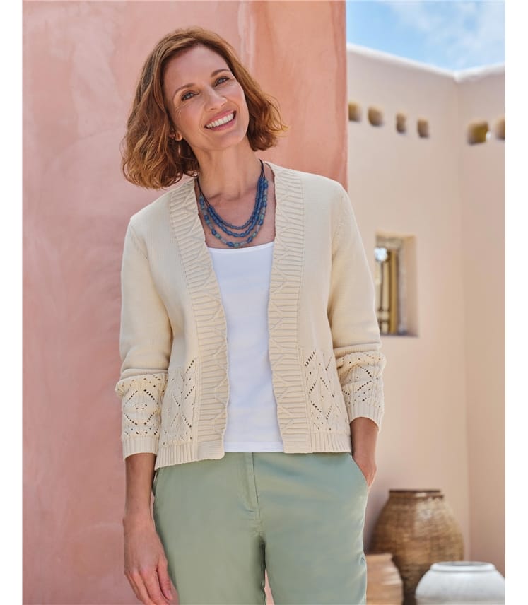 Pointelle Hem Edge To Edge Cardigan