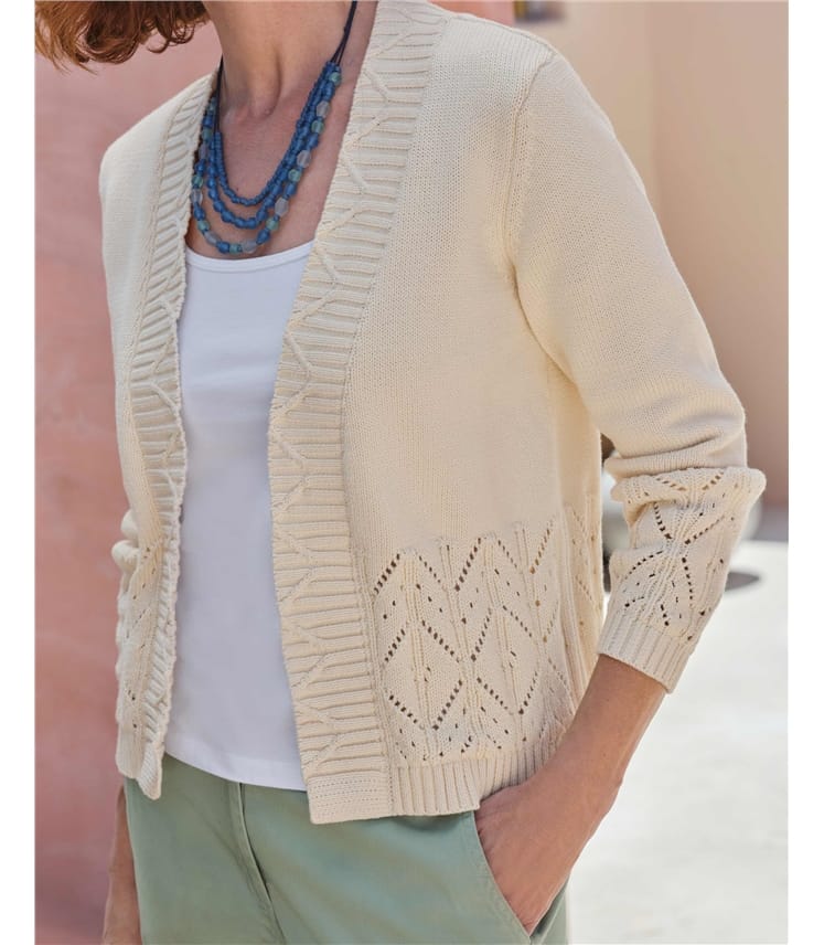 Pointelle Hem Edge To Edge Cardigan