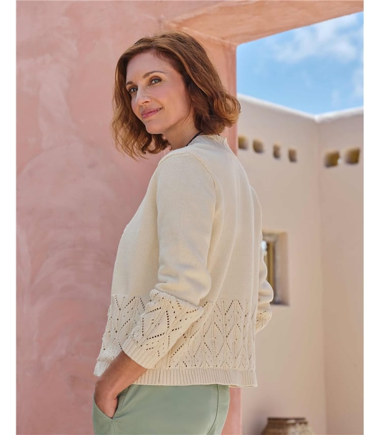 Pointelle Hem Edge To Edge Cardigan