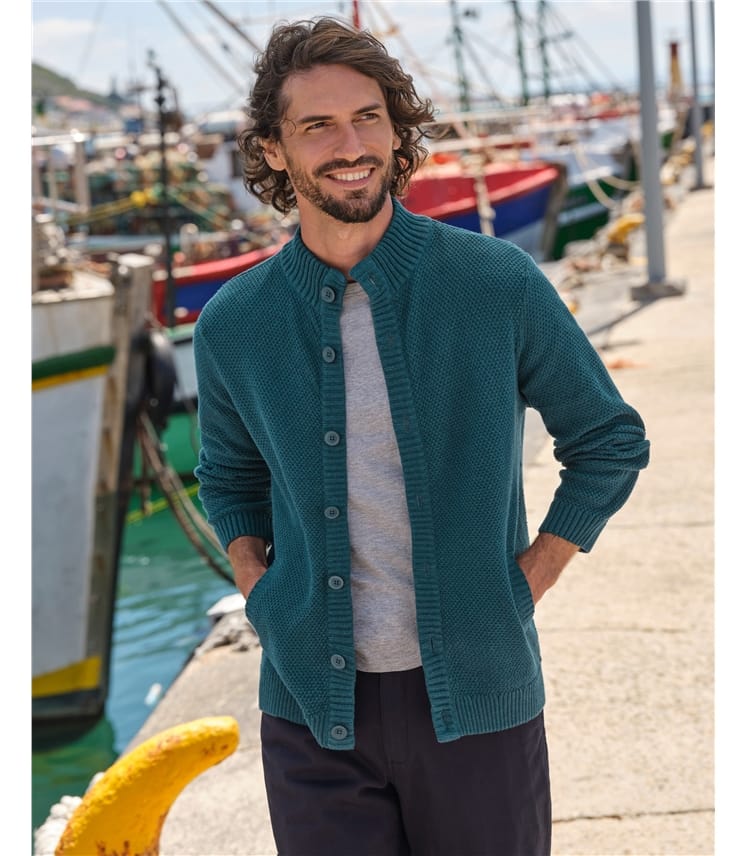 Moss Stitch Button Neck Cardigan