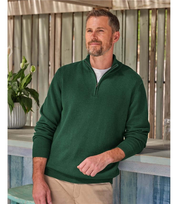 Essential Cotton Zip Neck Jumper