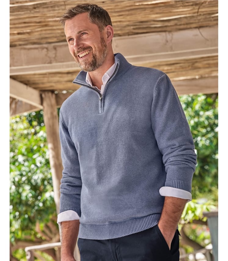 Pull essentiel en coton à col zippé - Homme