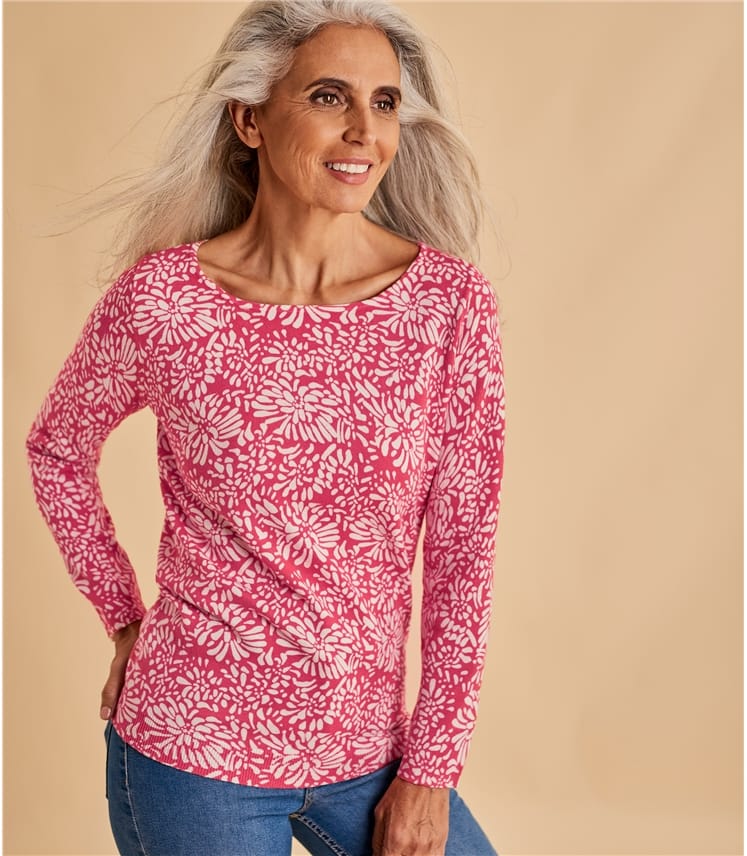 Womens Boat Neck Print Sweater