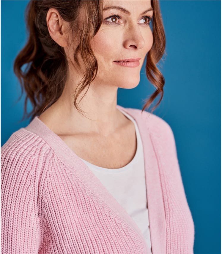Light Pink Marl Womens Pure Cotton Crop Edge to Edge Cardigan WoolOvers UK Light Pink Marl Womens Pure Cotton Crop Edge to Edge Cardigan WoolOvers UK